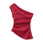 TRZA Women's Asymmetric Draped Blouse One Shoulder Side Zipper Chic Fashion Top Female Shirt