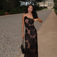 Mingmingxi Black Mesh Birthday Dress for Women 2024 One Shoulder Sexy Long Dress Slim Elegant Flower Wedding Guest Party Dresses