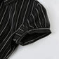 CIBBAR Black Striped Print Blouse Vintage 2000s Button Up Puff Short Sleeve Crop Top Women Korean Fashion T Shirt Streetwear y2k