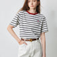 TOYOUTH Women Striped Short Sleeved T-shirt 2024 Summer New Academy Style Round Neck Top