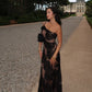 Mingmingxi Black Mesh Birthday Dress for Women 2024 One Shoulder Sexy Long Dress Slim Elegant Flower Wedding Guest Party Dresses