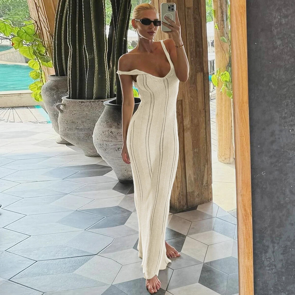 Hawthaw Women 2024 Summer Autumn Knitted V Neck Party Club Beach Vacation Bodycon Long Dress Wholesale Items For Business