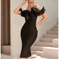Women's Off Shoulder Bandage Midi Dress Luxury Design Ruffled  Elegant Black Sleeveless Ruffled Sexy Club Party Evening Dresses