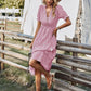 Women's Causal Striped Tassel Medium Long Dress V Neck Button Short Sleeve Spring Summer Dress