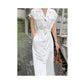 Korean Chic Retro Stand Collar Multi-Pocket Design Ring Buckle Waist Cinching Short Sleeve Dress with Belt Women's Dress
