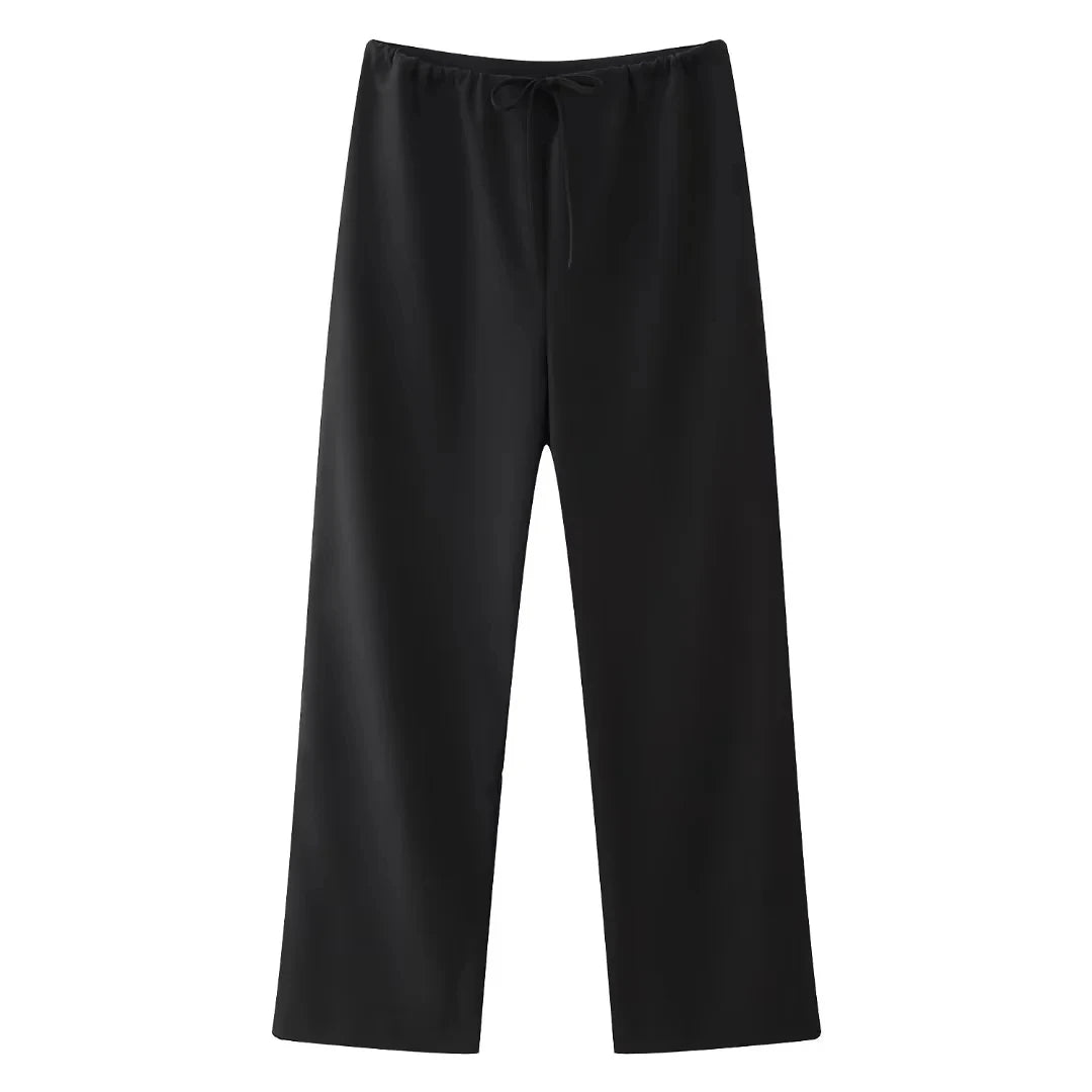 TRAFZA Women Vintage Solid Pant Sets Sexy Backless Halter Camis Top Asymmetric Tank Top + Drawstring Trousers Fashion Streetwear