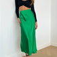 Fashion Women's Skirt A-line Silk High Waist Elegant Skirts Green Blue Long Summer Skirts Korean Side Zipper Office Satin Skirt