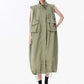 [EAM] Women Green Pocket Hem Drawstring Big Size Vest Dress New Stand Collar Sleeveless Fashion Tide Spring Autumn 2025 1DJ0147