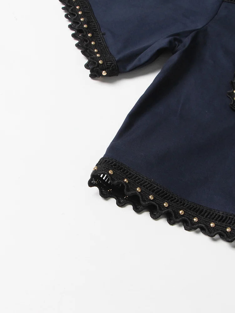 GALCAUR Elegant Two Piece Sets For Women Lapel Short Sleeve Tops High Waist A Line Pleated Skirts Solid Set Female Summer 2023