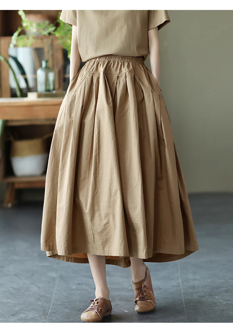 Max LuLu Japan Style Summer Streetwear Fashion Women Khaki A-Line Skirts Ladies Elastic Casual Long Skirt Girls Vintage Clothes
