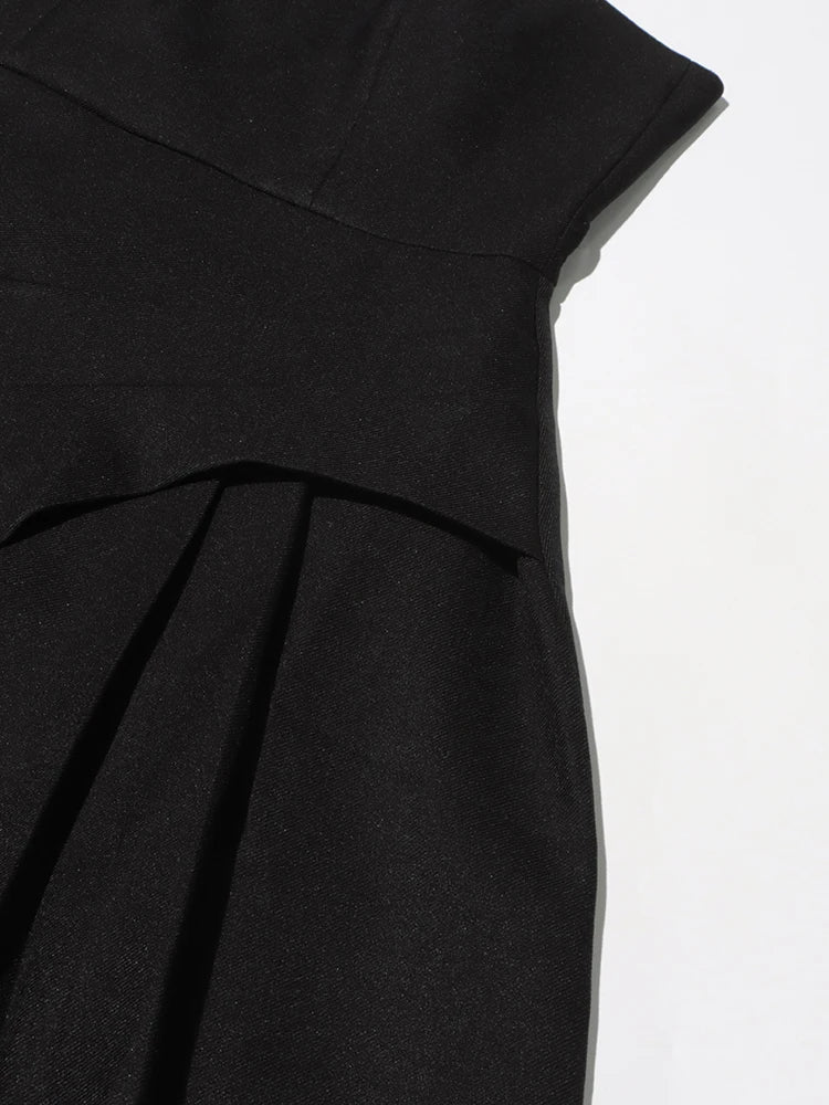 TWOTWINSTYLE Detachable Cloak Elegant Dresses For Women Square Collar Sleeveless High Waist Hit Color Split Dress Female Fashion