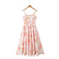 SAW Independent Station Pure Desire Square Collar Dress with Pocket Pink Print Ribbon Corduroy Sleeveless Women's Dress