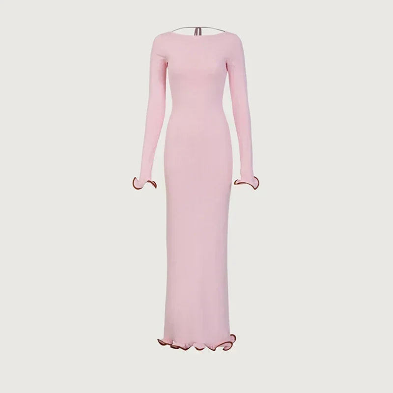 TARUXY Spring New Knitted Mini Dress For Women Fungus Contrast Color Slim Sweater Dress Elegant Female Party Clothes Long Sleeve