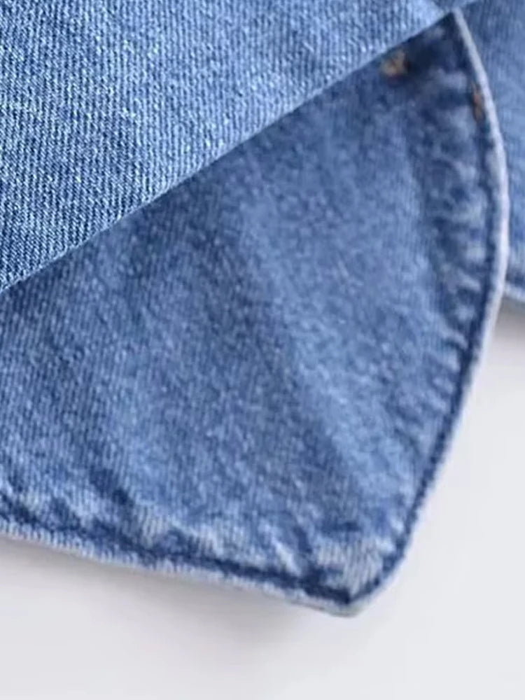 TRZA Women Fashion Front Button Denim Waistcoat Vintage V Neck Sleeveless Female Outerwear Chic Vest Tops