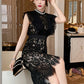 Women's French Noble Elegant Prom Dresses Black Lace Sheer Perspective Diamond High Waist Fishtail Robe Party Banquet Vestidos