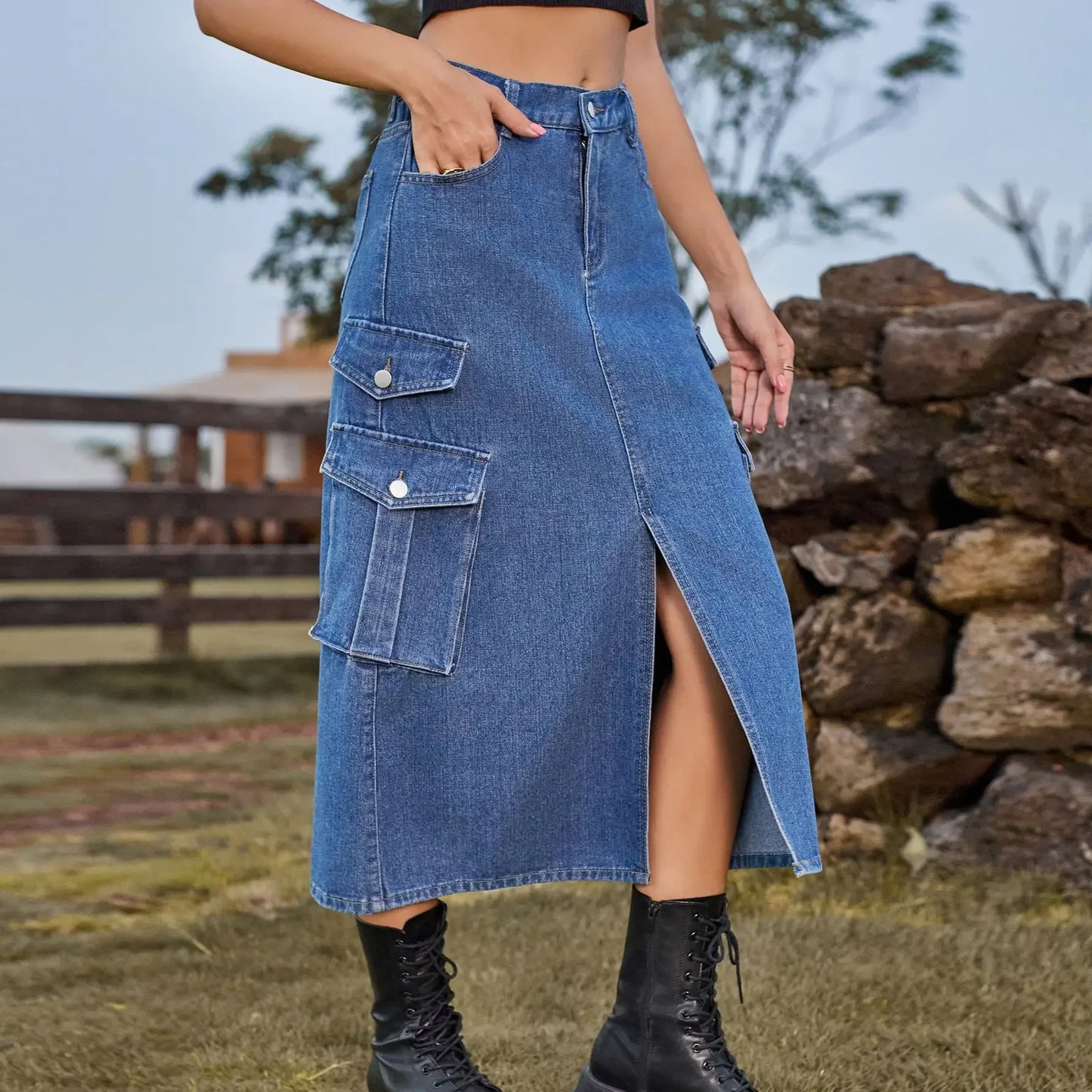 American Style Elastic Waist Denim Workwear Casual Long Dress Skirt New Arrival Women's Clothing European And American Crossbody