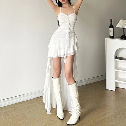 2025 Y2k Aesthetic Irregular Ruffled Dress Sexy Backless Harajuku Pleated Dresses Streetwear Sleeveless Bodycon Vestido De Mujer