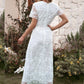 Embroidery Boho Long Dress Women Elegant Hollow Out Lace Holiday Beach Dress Female Fashion V Neck Short Sleeve Maxi Dress 2023
