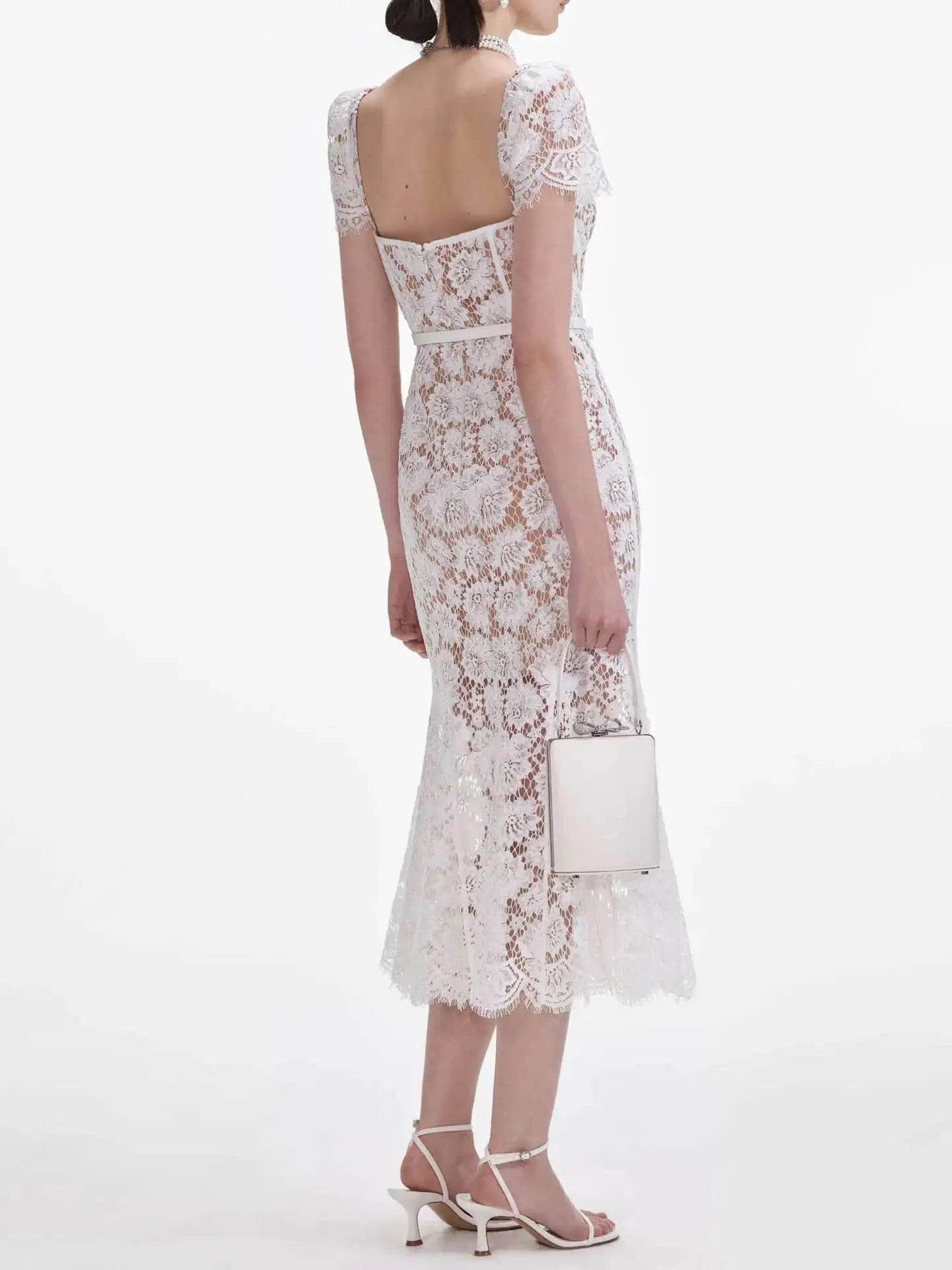 Luxury Hollow Out Long Lace Dresses Women Summer Sexy Hook Crochet Embroidery Flower Solid Backless Wedding Evening Vestidos