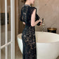 Women's French Noble Elegant Prom Dresses Black Lace Sheer Perspective Diamond High Waist Fishtail Robe Party Banquet Vestidos