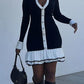 Tossy Ruffled Bow Knit Mini Dress Women's Summer Backless Contrast Cardigan Lace-Up Elegant Dress Female Knitwear Bandage Dress