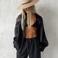 Bornladies Cotton Casual Pants Sets Women's Solid Color Cozy Lapel Long Sleeve Shirt Summer Outfit Elastic Waist Pants Suits