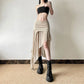 Zoki Sexy Irregular Y2K Skirts Women Vintage American High Waist Slim Slit Long Skirt Casual Lady Streetwear Retro Summer Skirts