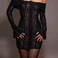 TARUXY Black Lace Flare Sleeve Dress One-Shoulder Women's Slim Tight Waist Sexy Gown Dress Elegant Strapless Long Fishtail Dress