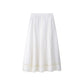 TRAFZA Women Fashion O-Neck Crocheting Details White Skirt Suit Short-sleeve Blouse+Side Zipper White Pleated Midi Se Long Skirt