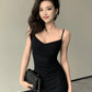 Korean V-Neck Spaghetti Strap Dress for Women Sexy Backless Waist-Tight Party Dresses Woman Elegant Black Sheer Midi Dress New