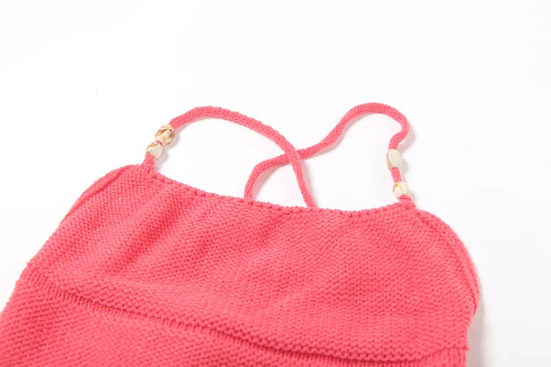 TARUXY Knitted Hollow Tanks Top Female Sexy Backless Lace Up Solid Sweater Vest Slim Halter Short Tops Casual 2025 Summer New