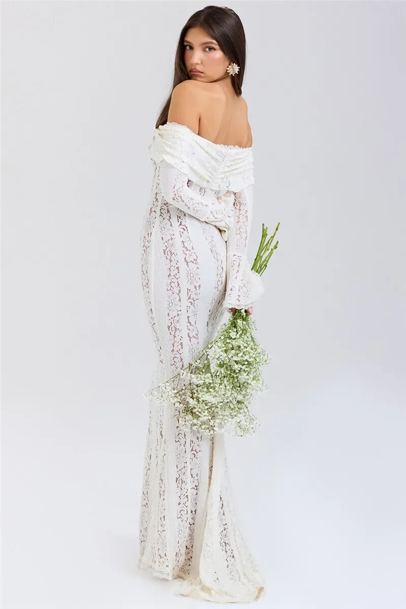 Oligai Winter Lace Long Sleeve Evening Party Dresses Women 2025 Black Sexy Elegant Maxi Dress Fashion Long Wedding Guest Dress