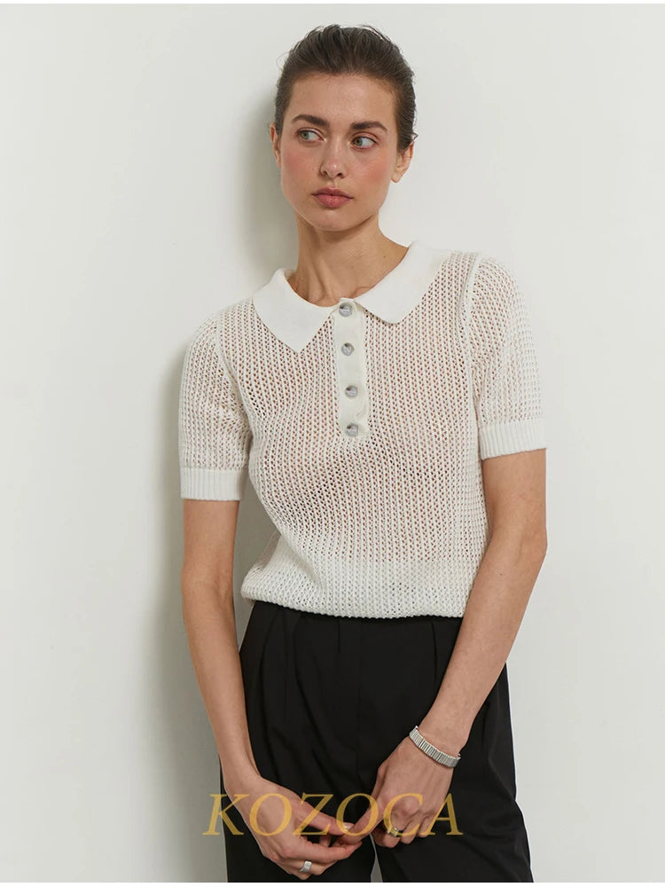 Kozoca Summer Outfits Short Sleeve Solid Polo Shirt Women Fashion Luxury Office Ladies Tops T-Shirts Casual Tees Elegant Clothes