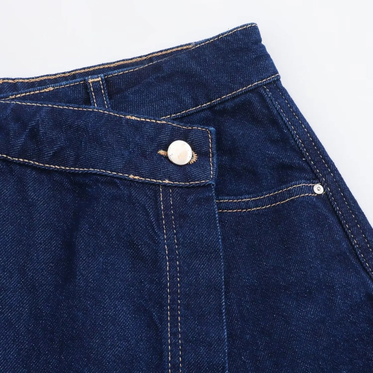 TRAFZA Summer Women Suits Denim Blue Turn-Down Collar Short Sleeves Pocket Decoration Shirts+Mid Waist Asymmetrical Shorts