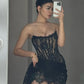 Talenza Women's Sexy Lace Dress Solid Color Sheer Patchwork High Waist Lace Dress Elegant Printed Strapless Slim Evening Dress
