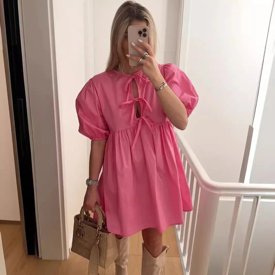 Elegant Fashion Women's Dress Cross-Border Butterfly Knot Front Strap Simple Style Chinese Origin Clothing Ladies' Skirt