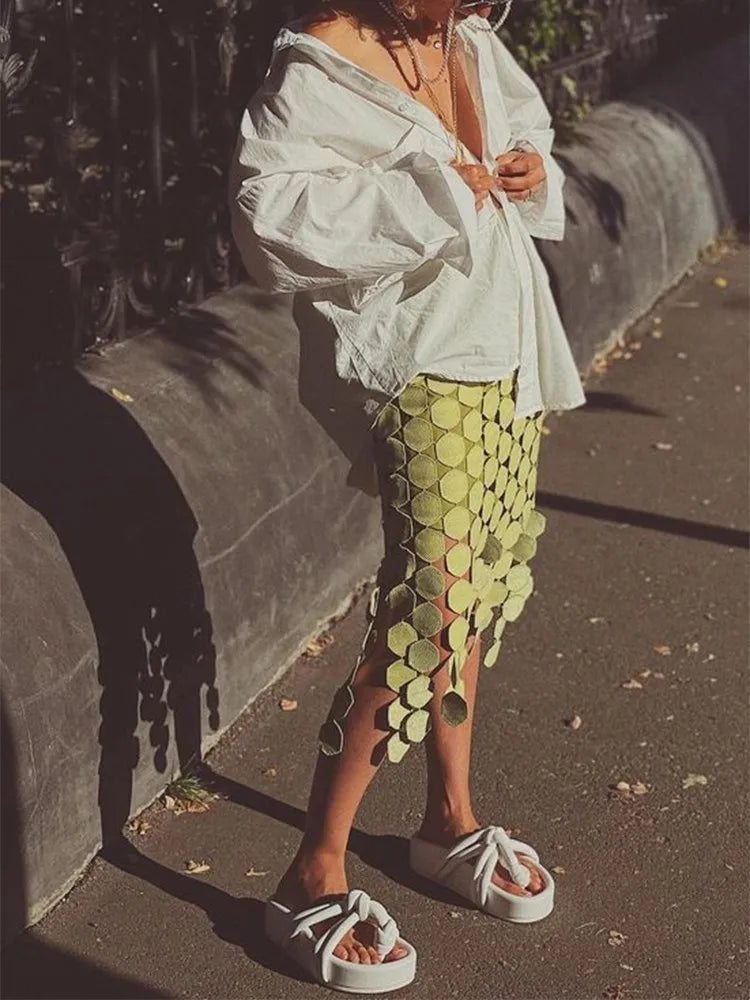 TWOTWINSTYLE Solid Minimalist Casual Skirt For Women High Waist Patchwork Zipper Irregular Hollow Out Skirts Female Fashion New