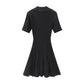 Summer New Women's Turn Down Collar Short Sleeve Knitted Mini Dress Slim Fit A-line Diamond Buttons White Short Dress  C-050