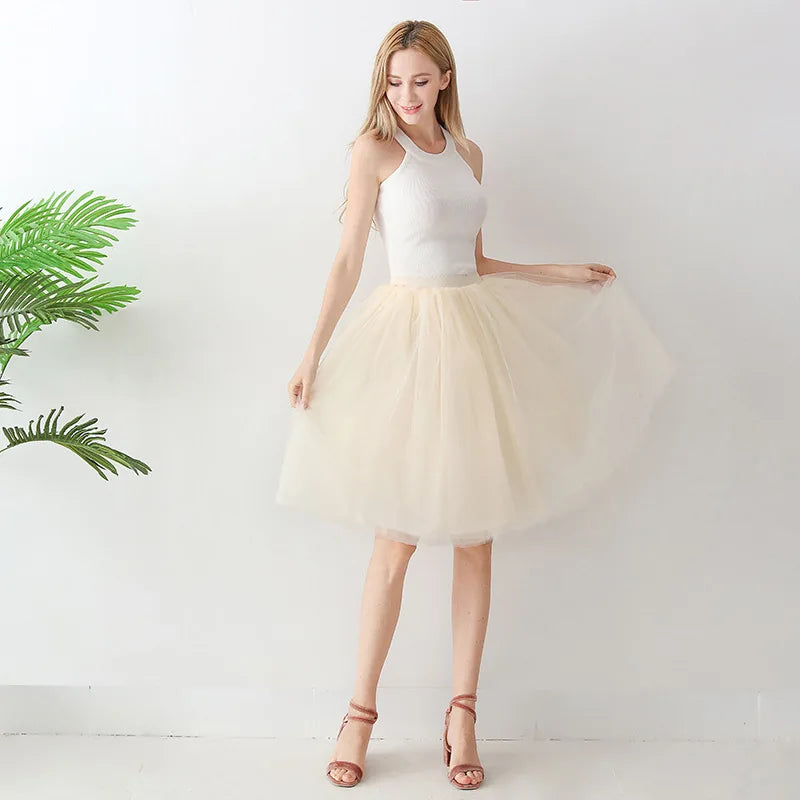 5 Layers 65cm Black Pleated Skirt Sexy Midi Tulle Skirt High Waist Full Lining Adult Tutu Korean Style Women Jupe Femme Faldas