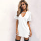 Summer Sexy Mini Black Dress 2025 V Neck Cut Out Loose Dress Women Elegant Short Sleeve Club Party Dress Solid Color Streetwear