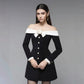 Preorder Hepburn Style Spliced Mini Black Dress French Noble One Shoulder Suit Dress A- Line Skirt Women Polyester Fiber Full Sl