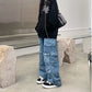 Trendy Women's Denim Workwear | Street Style Black & Grey Multi-Pocket Jeans | American Casual High-Waist Functional Design