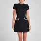 Talenza Long Sleeve Tweed Dress Women's Elegant Square Neck Luxury Party Evening Gown Retro Slim Patchwork Short Dress Vestido
