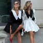 Tuularose Black Patchwork Dress Women's New Elegant Pleated A-Line Short Dress High Waist Office Lady Retro Party Dress Vestidos