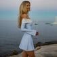 Talenza Elegant Backless Patchwork Mini Dress Women's Sexy One Shoulder Long Sleeve A-Line Dress Solid Slim Resort Mini Dress