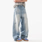 Retro American Light Blue Denim Jeans Loose Wide Leg Straight Floor-Length Trousers for Men And Women Autumn Fashion Brand