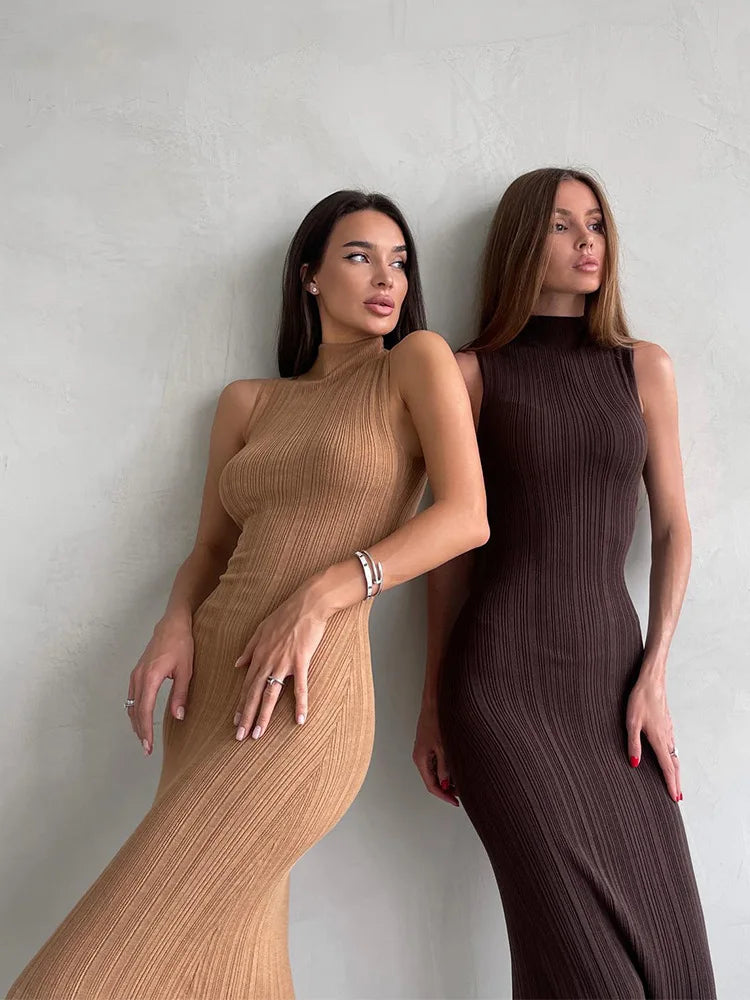Robe longue en maille sans manches Tossy, col roulé, robe maxi ajustée, mode élégante, automne 2023