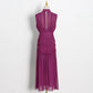 Vintage Ruched Dress For Women Stand Collar Sleeveless High Waist Chiffon Midi Dresses Female Fashion New 2025