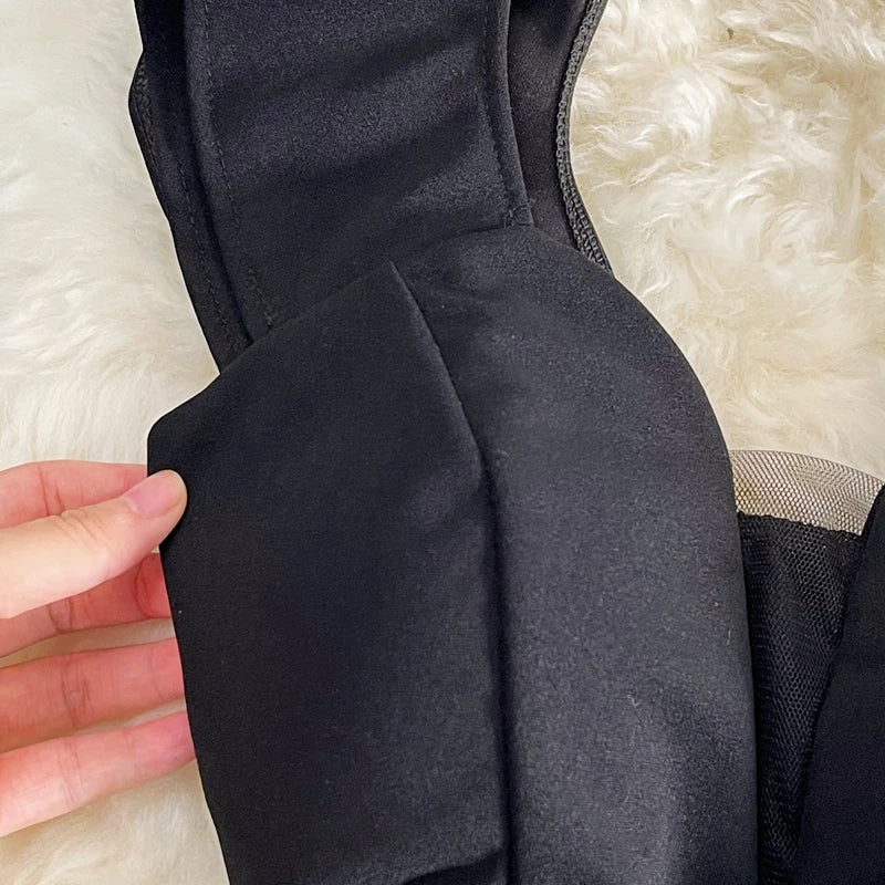 Robe mini à une épaule pour femmes, noir et blanc, volants, sans manches, patchwork en mesh, taille haute, robe de soirée A-line, vestidos