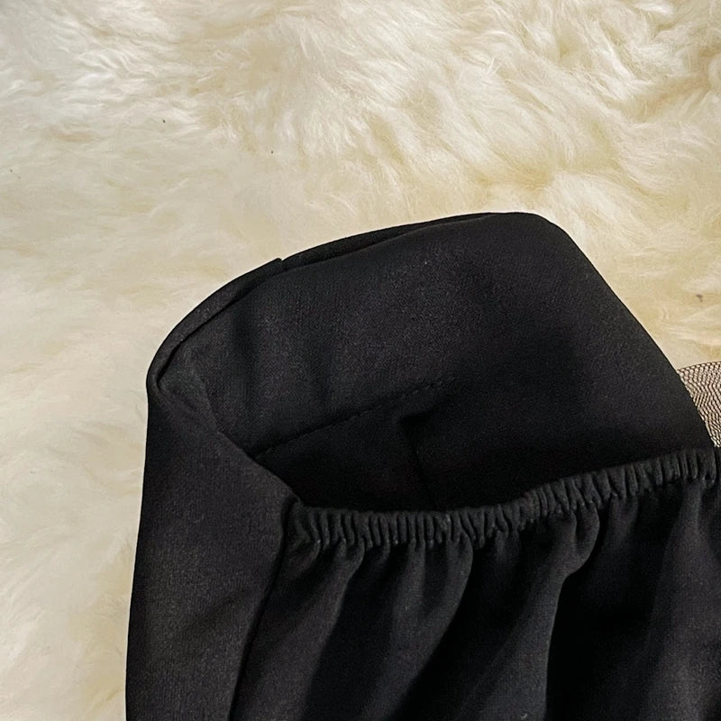 Robe mini à une épaule pour femmes, noir et blanc, volants, sans manches, patchwork en mesh, taille haute, robe de soirée A-line, vestidos
